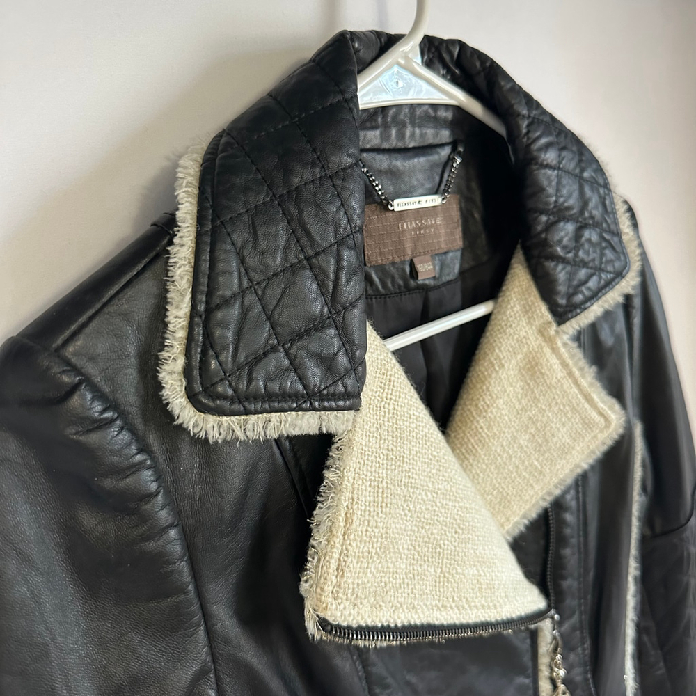 ELLASSAY FIRST Lambskin Leather Tweed BLACK Quilted MOTO Biker JACKET WOMENS M - Picture 7 of 13